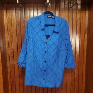 MAGGIE BARNES SIZE 2X Women's Blue & Black Shirt With Built In Tank